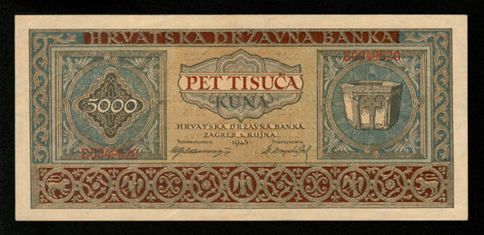 CROATIE - CROATIA - 5000 Kuna 1943 Pick 13a SUP / XF