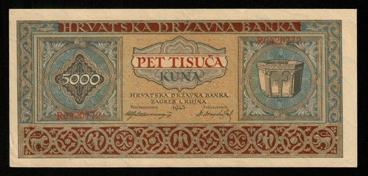 CROATIE - CROATIA - 5000 Kuna 1943 Pick 13a pr.SPL / AU-