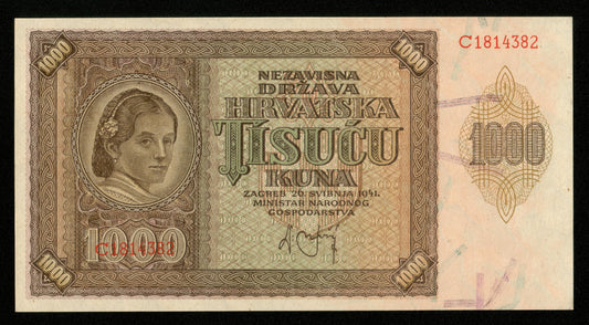 CROATIE - CROATIA - 1000 Kuna 1941 Pick 4a NEUF / UNC
