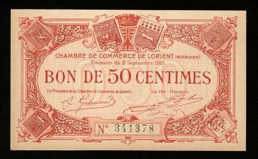 FRANCE - Chambre de Commerce de Lorient, 50 Centimes 1915 JP.75.04 NEUF / UNC