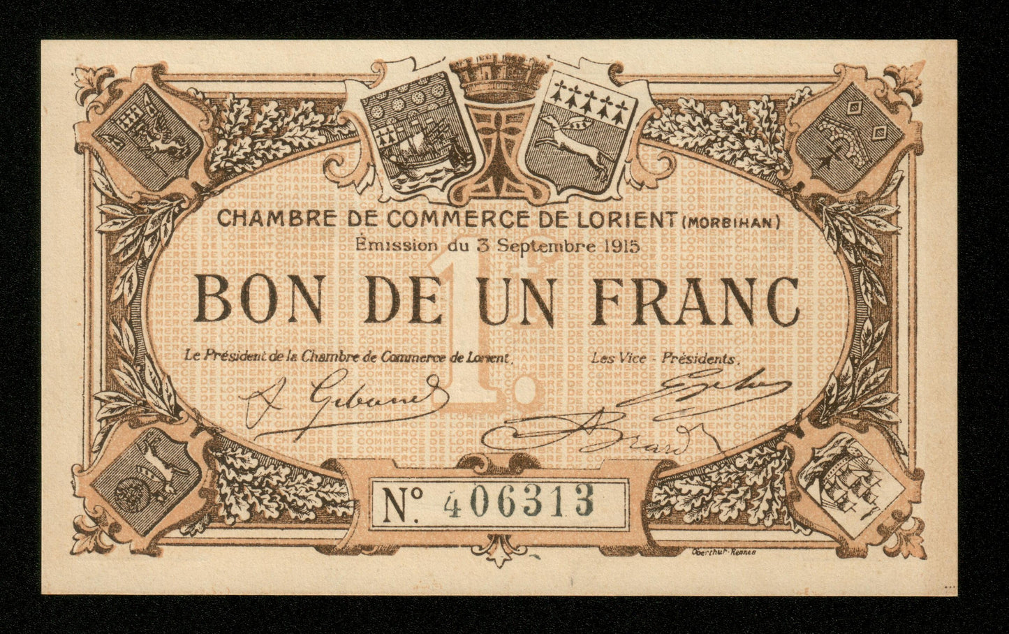FRANCE - Chambre de Commerce de Lorient, 1 Franc 1915 JP.75.08 NEUF / UNC