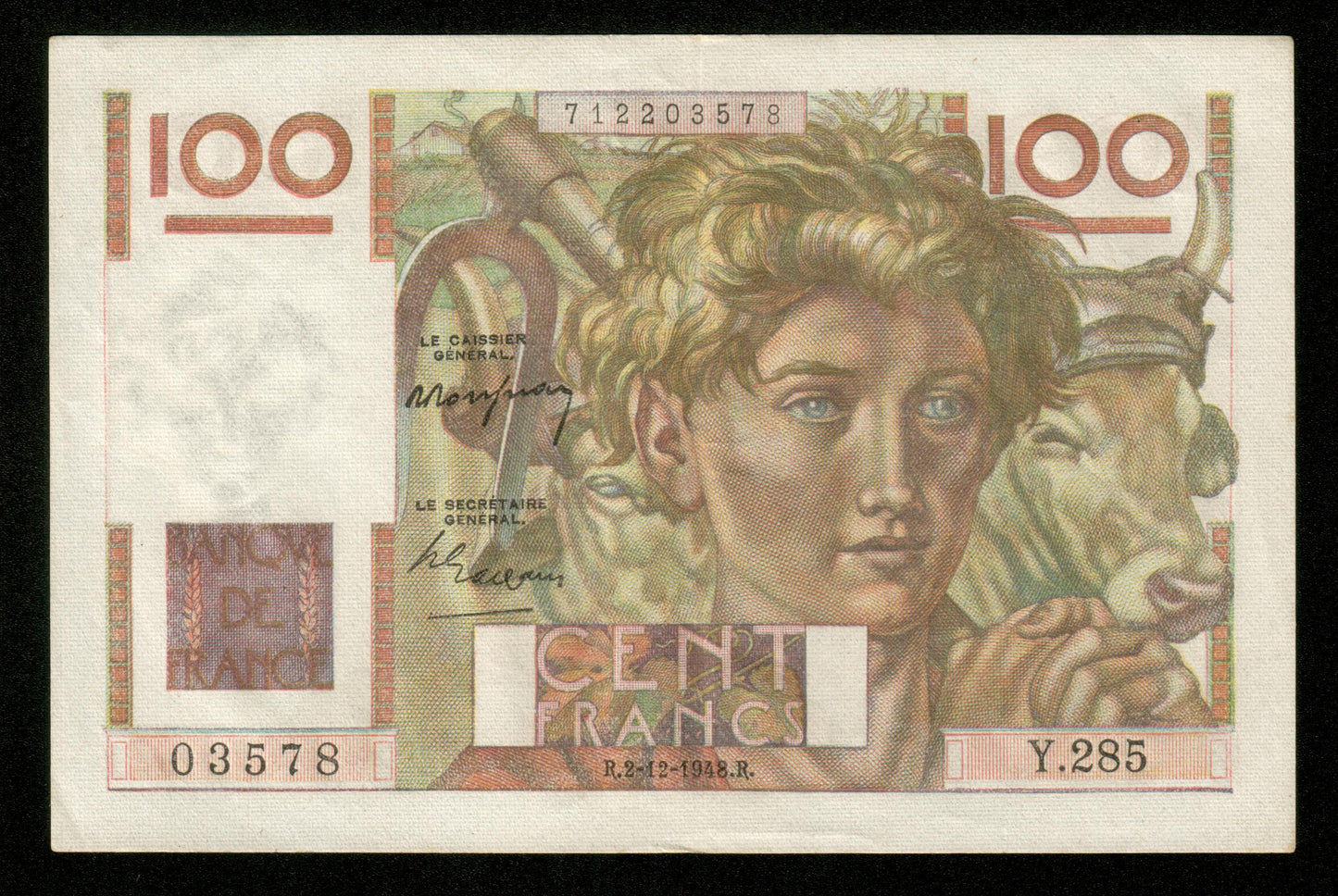 FRANCE - 100 Francs Jeune Paysan 1948 F.28.20 Pick 128b pr.SUP / XF-