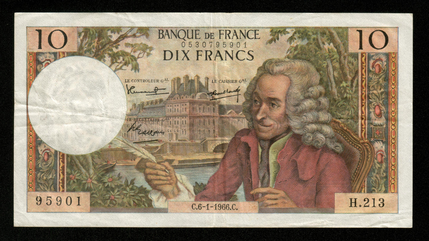 FRANCE - 10 Francs Voltaire 1966 H.213 F.62.19 Pick 147b TTB / VF
