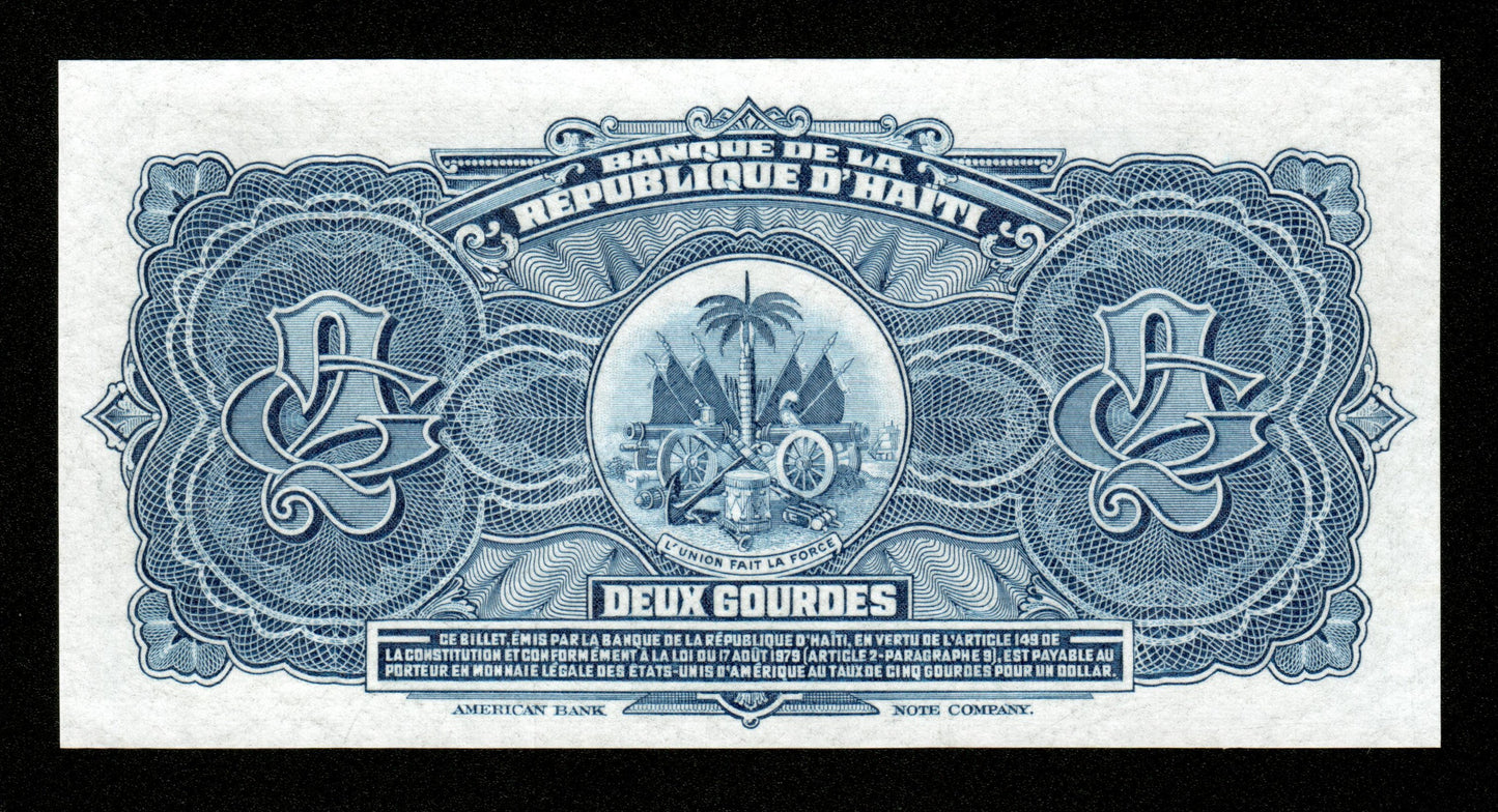 HAITI - Banque de la République d'Haïti, 2 Gourdes 1979 Pick 231A NEUF / UNC