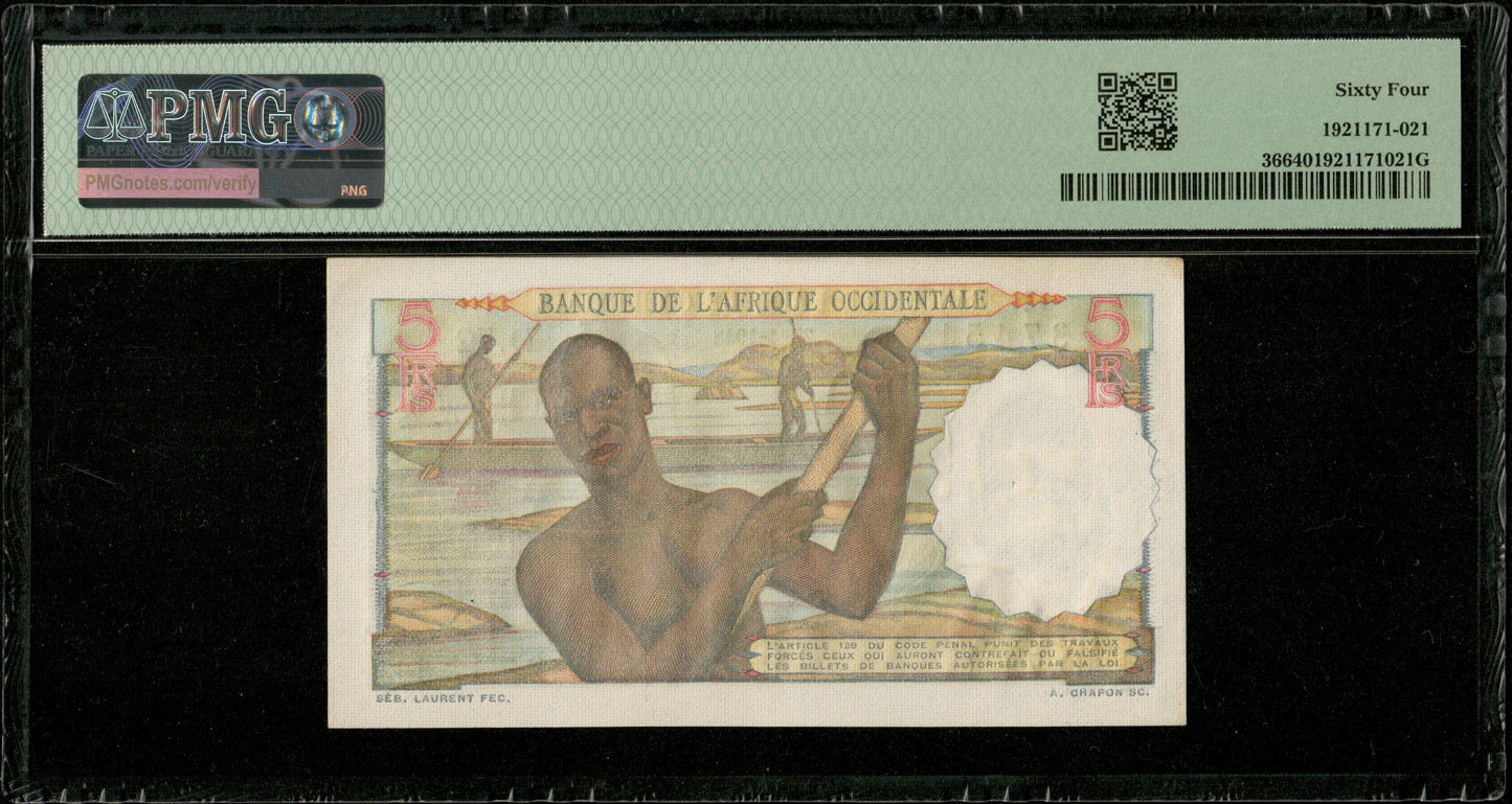 FRENCH WEST AFRICA, Afrique Occidentale - 5 Francs 1948 Pick 36 PMG Choice Unc 64