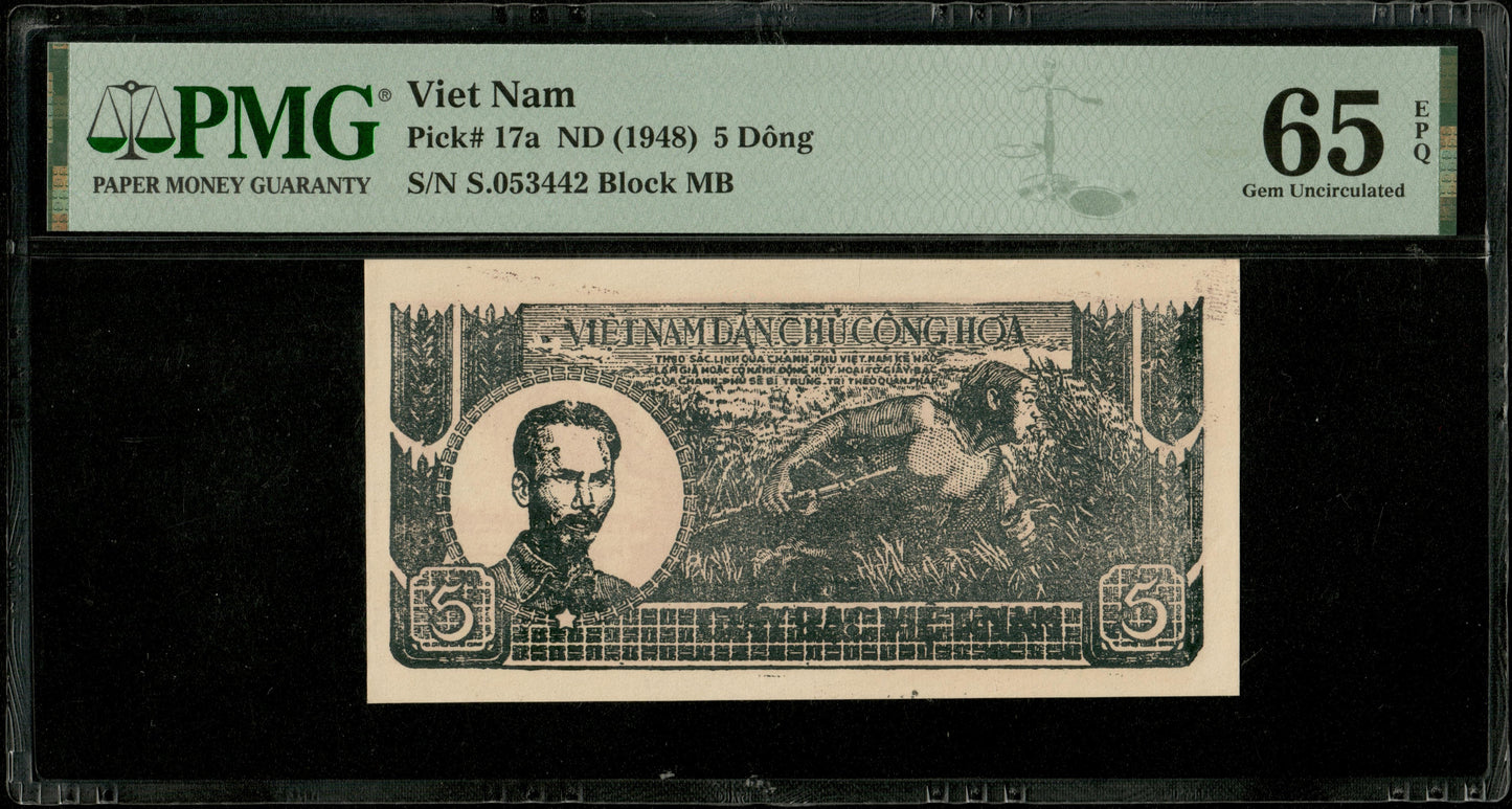 VIETNAM - VIET NAM - 5 Dong (Dông) (1948) Pick 17a NEUF / PMG Gem Unc 65 EPQ