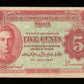 MALAYA - British Administration, 5 Cents 1941 Pick 7b TTB / VF King George VI
