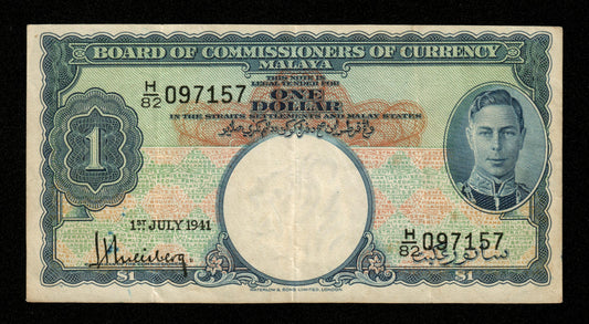 MALAYA - British Administration, 1 Dollar 1941 Pick 11 TTB / VF King George VI