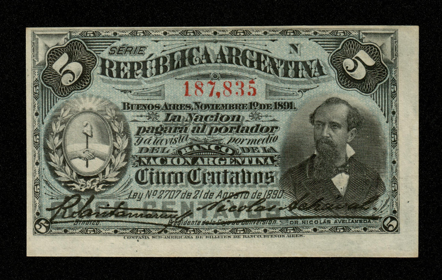 ARGENTINE - ARGENTINA - 5 Centavos 1890 1891 Santamarina & Achával Pick 209 NEUF / UNC