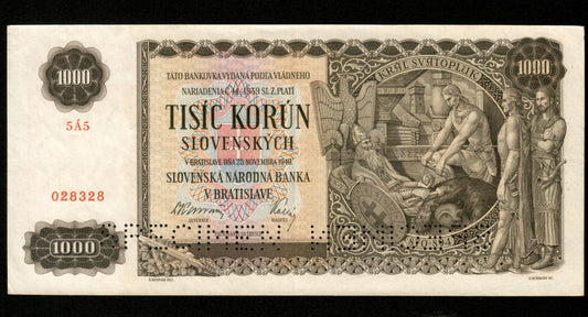 SLOVAQUIE - SLOVAKIA - 1000 Korun Specimen 1940 Pick 13s SUP+ / XF+