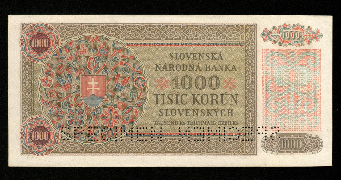 SLOVAQUIE - SLOVAKIA - 1000 Korun Specimen 1940 Pick 13s SUP+ / XF+