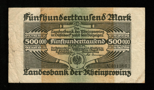 ALLEMAGNE - GERMANY - Notgeld Düsseldorf, Rheinprovinz, 500000 Mark 1923 TB / Fine