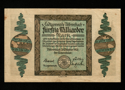 ALLEMAGNE - GERMANY - Notgeld Vöhrenbach, Baden, 50 Milliarden Mark 1923 TB / Fine