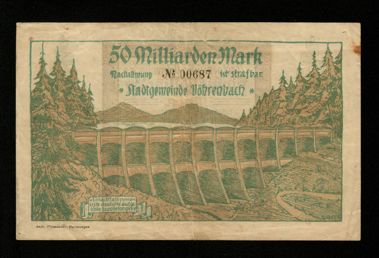 ALLEMAGNE - GERMANY - Notgeld Vöhrenbach, Baden, 50 Milliarden Mark 1923 TB / Fine