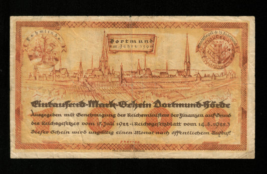 ALLEMAGNE - GERMANY - Notgeld Dortmund und Hörde, 1000 Mark 1922 TB / Fine