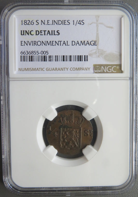 INDES NEERLANDAISES - NETHERLANDS EAST INDIES - Sumatra - 1/4 Stuiver 1826 KM.287 NGC UNC Detail