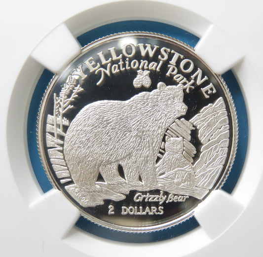 ILES COOK - COOK ISLANDS - 2 Dollars Proof Yellowstone Grizzly Bear 1996 KM.279 NGC PF69 ULTRA CAMEO TOP POP
