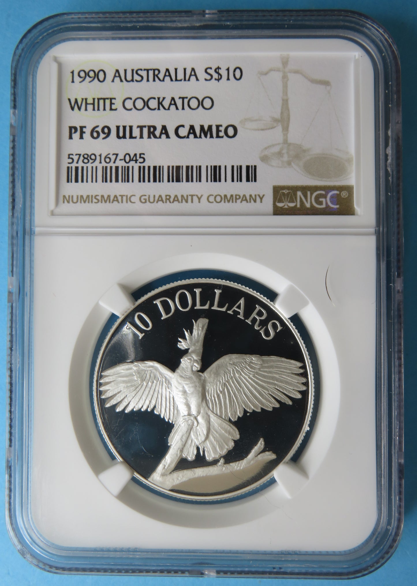 AUSTRALIE - AUSTRALIA - 10 Dollars Proof White Cockatoo 1990 NGC PF69 ULTRA CAMEO KM.136