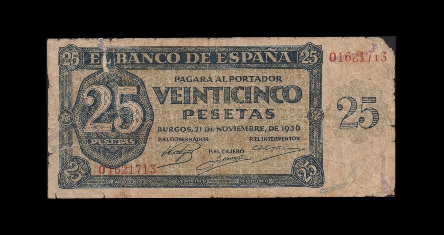 ESPAGNE - 25 Pesetas Burgos 1936 P.99a AB
