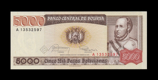 BOLIVIE - 5000 Pesos Bolivianos 1984 P.168a pr.NEUF