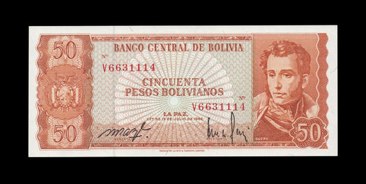 BOLIVIE - 50 Pesos Bolivianos 1962 P.162a SPL+