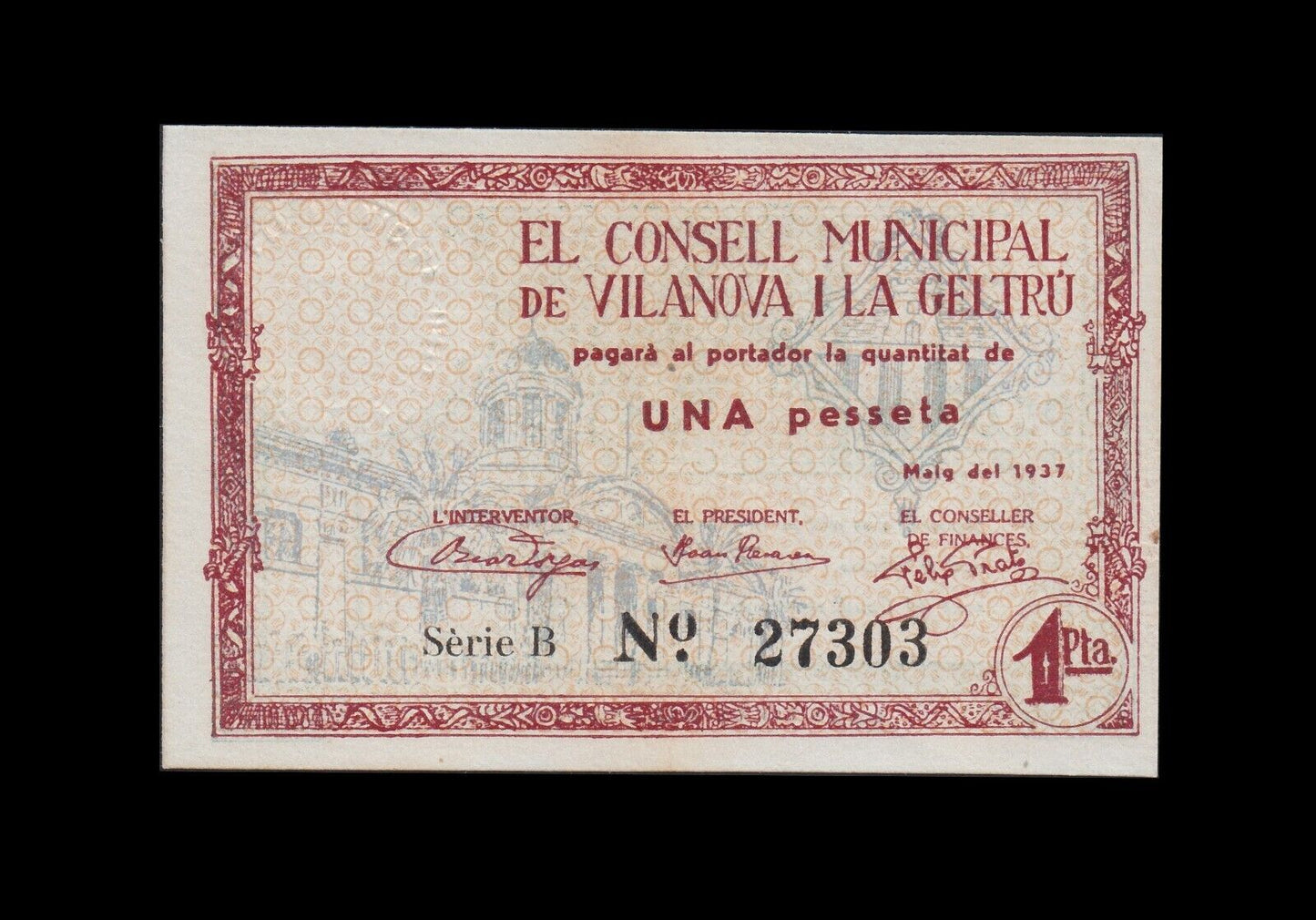 ESPAGNE - 1 Pesseta 1937 Vilanova I La Geltru pr.NEUF