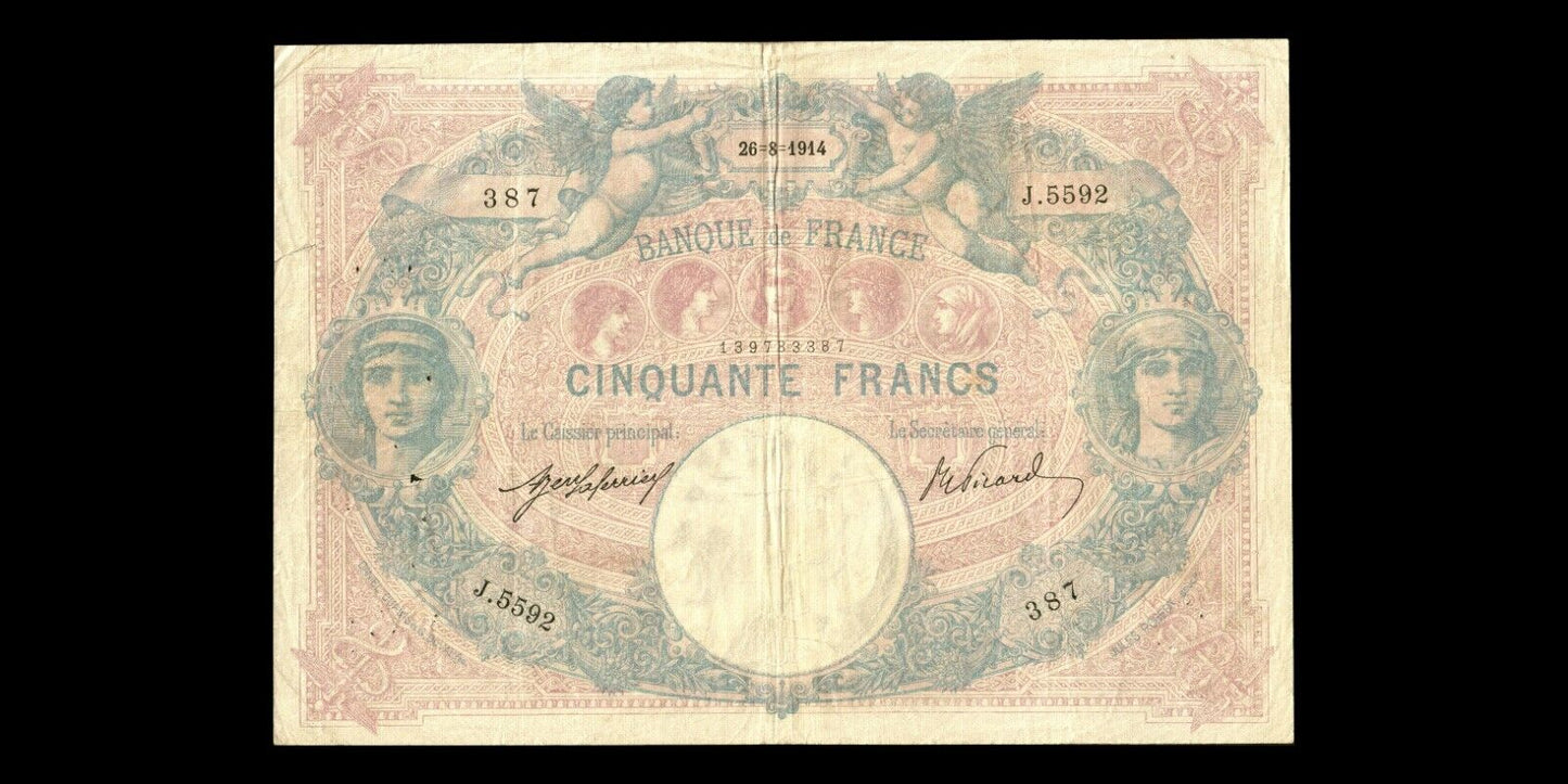 FRANCE - 50 Francs Bleu et Rose 1914 F.14.27, P.64e TB / Fine