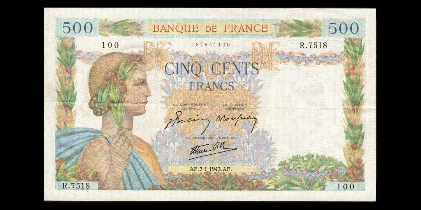 FRANCE - 500 Francs La Paix 1943 F.32.44, P.95b SUP / XF