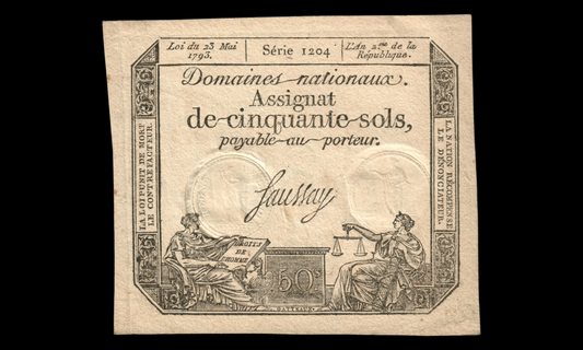 FRANCE - 50 Sols Mai 1793 Ass.42b-v1, P.A70b "sans point sur le i de République"