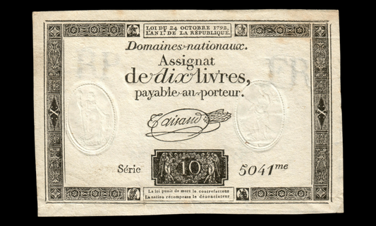 FRANCE - Assignat, 10 Livres 24 octobre 1792 Ass.36b, P.A66b Série 5041 TTB+ VF+