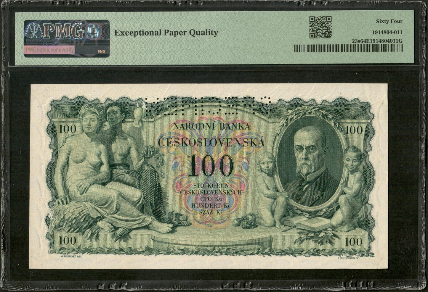 CZECHOSLOVAKIA - 100 Korun Specimen 1931 P.23s NEUF / PMG Choice Unc 64 EPQ