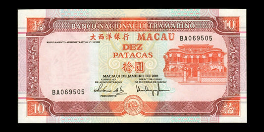 MACAO - MACAU - 10 Patacas 2001 P.76a NEUF / UNC