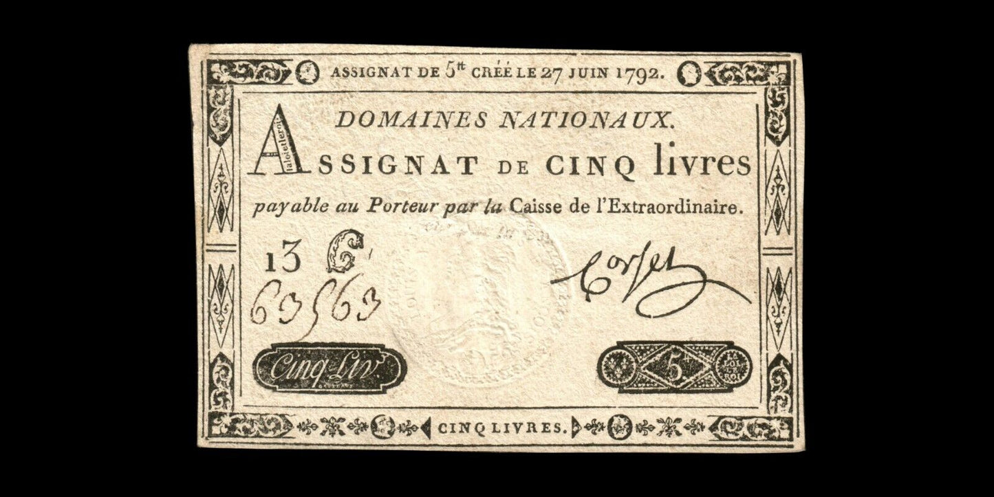 FRANCE - Assignat, 5 Livres 27 Juin 1792 Ass.30a, P.A60 Sign. Corsel TTB+ / VF+