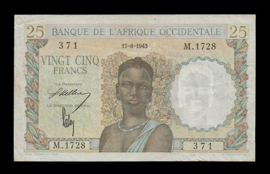 AFRIQUE OCCIDENTALE FRANÇAISE - FRENCH WEST AFRICA 25 Francs 1943 P.38 TTB / VF