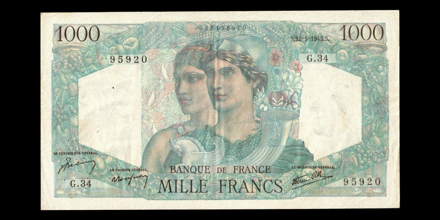 FRANCE - 1000 Francs Minerve et Hercule 1945 P.41.03 P.130a TTB+ / VF+