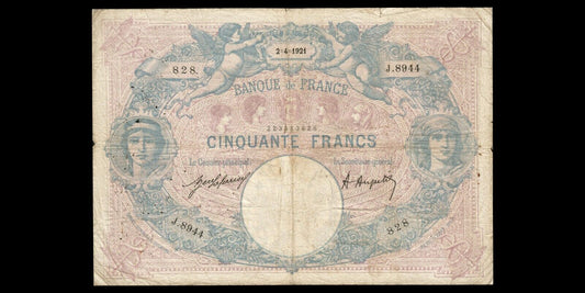 FRANCE - 50 Francs Bleu et Rose 1921 F.14.34, P.64f B / Good