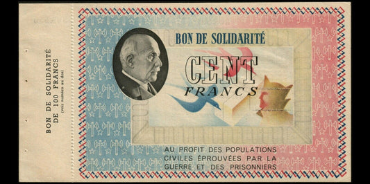 FRANCE - 100 Francs Bon de solidarité, avec souche (1941) KL.10C pr.NEUF / UNC-