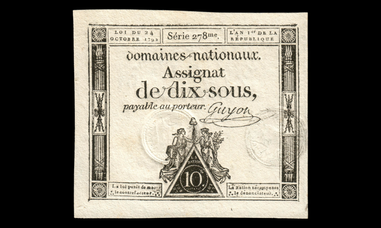 FRANCE - Assignat, 10 Sous 24 Octobre 1792 Ass.34a, P.A64a NEUF / UNC