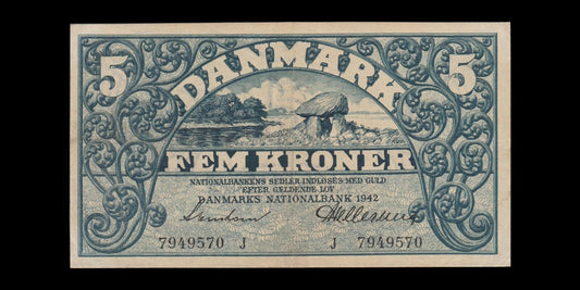 DANEMARK - DENMARK - 5 Kroner 1942 P.30h Sieg 102 TTB+ / VF+