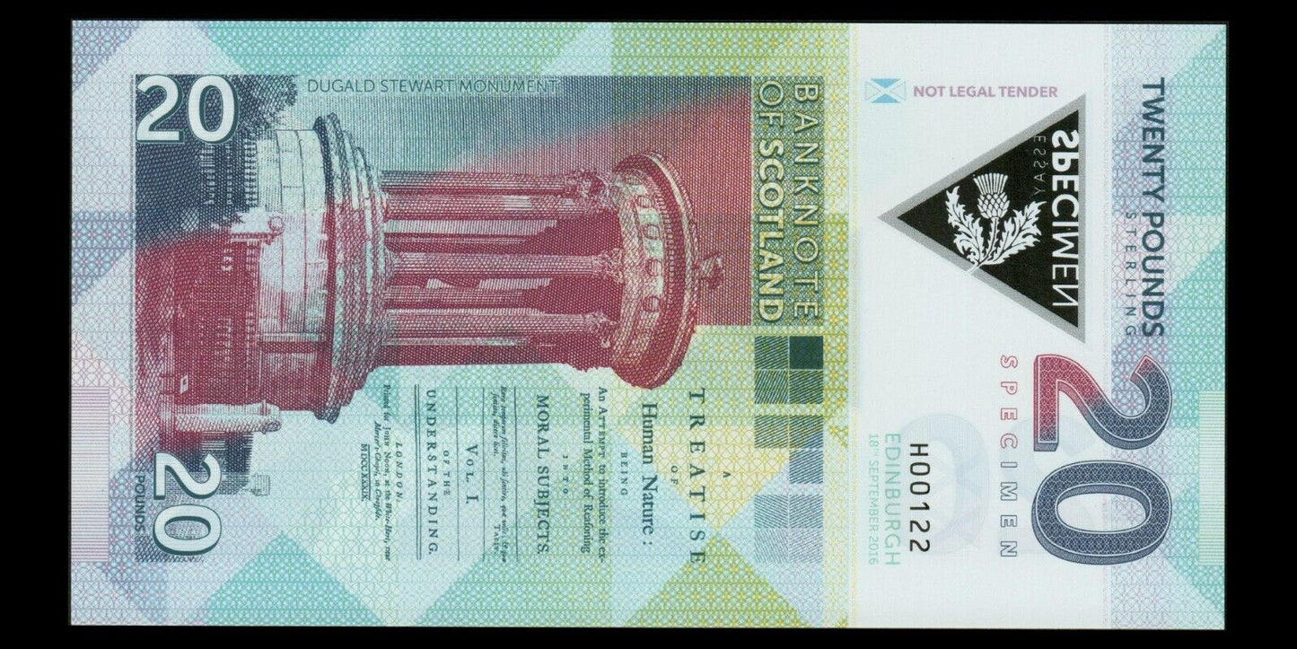 ÉCOSSE - SCOTLAND - 20 Pounds 2016 Specimen D. Hume Fantasy Banknote NEUF / UNC