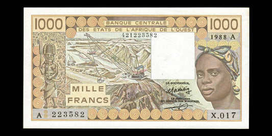 WEST AFRICAN STATES - IVORY COAST - 1000 Francs 1988 P.107Aa SPL / AU