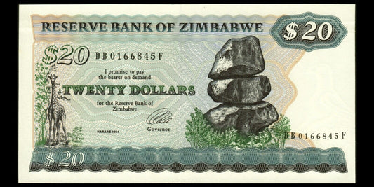 ZIMBABWE - 20 Dollars 1994 P.4d SPL / AU