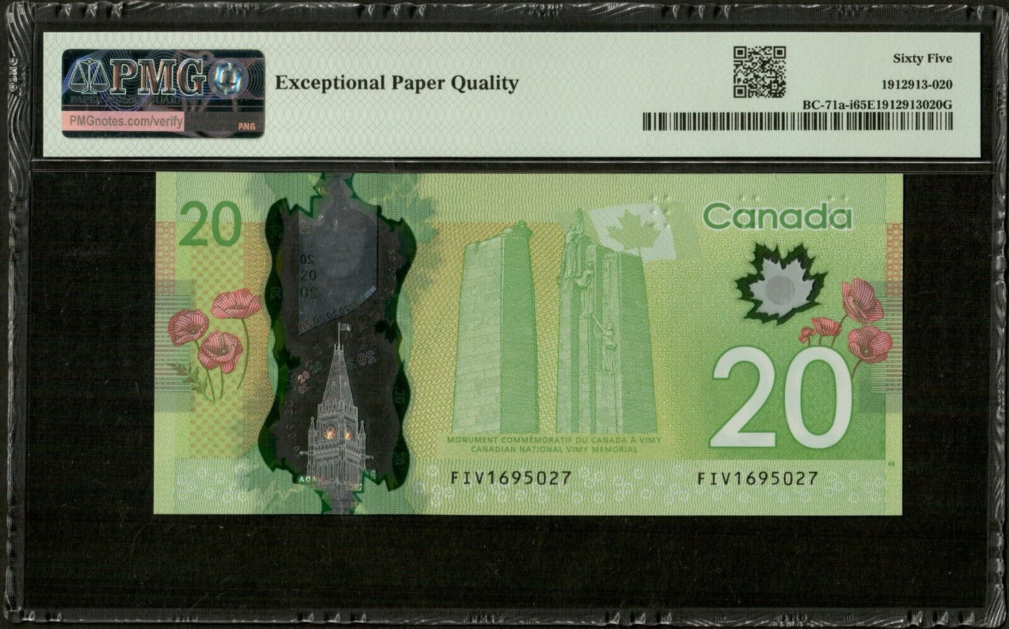 CANADA - 20 Dollars Polymer 2012 P.108a, BC-71a-i NEUF / PMG Gem Unc 65 EPQ