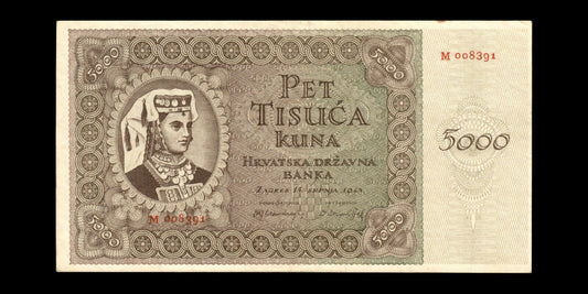 CROATIE - CROATIA - 5000 Kuna 1943 P.14a TTB+ / VF+