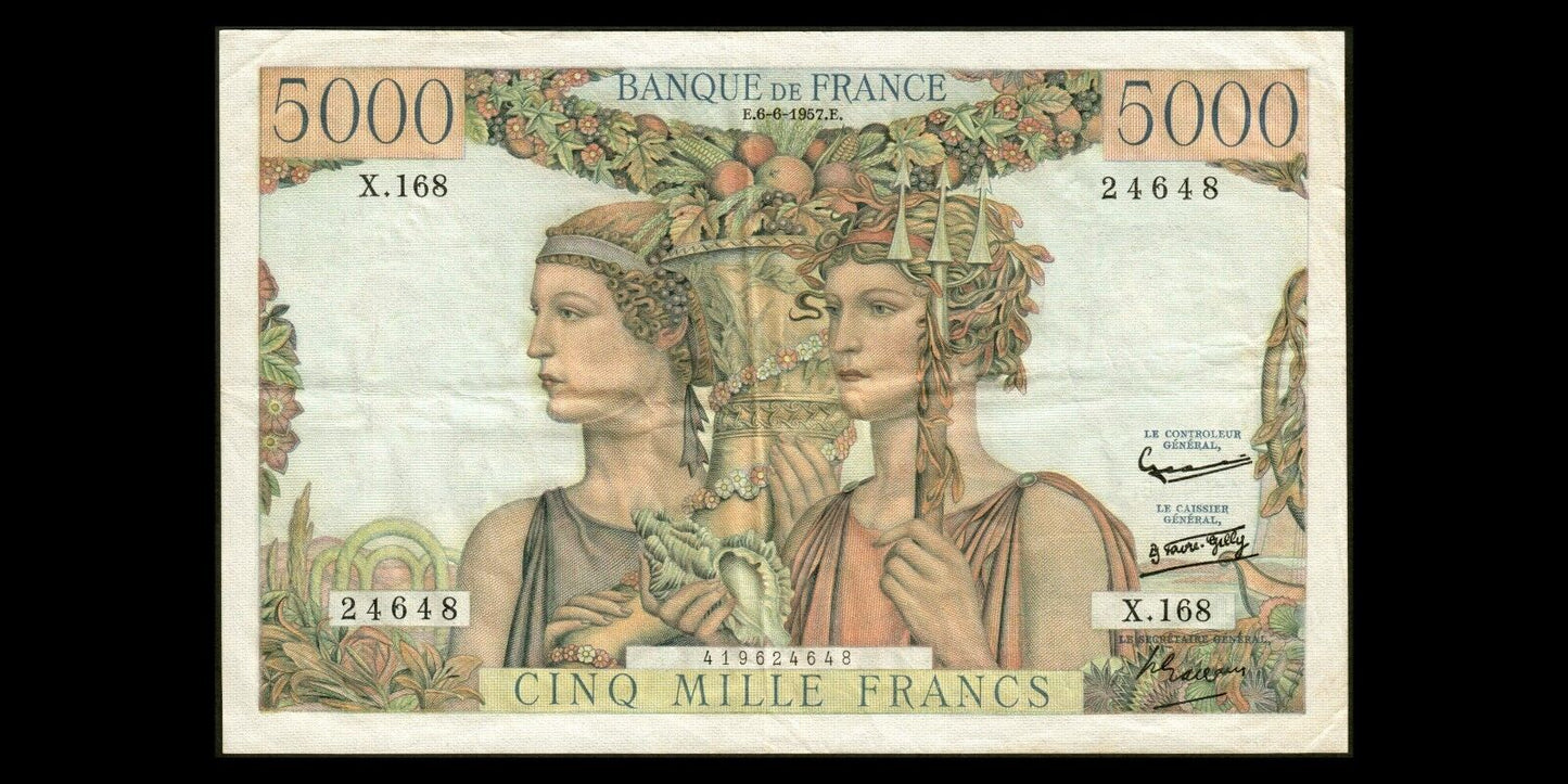 FRANCE - 5000 Francs Terre et Mer 1957 F.48.15, P.131d TTB / VF