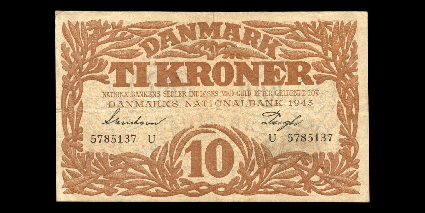 DANEMARK - DENMARK - 10 Kroner 1943 P.31o, Sieg 105 TB / Fine