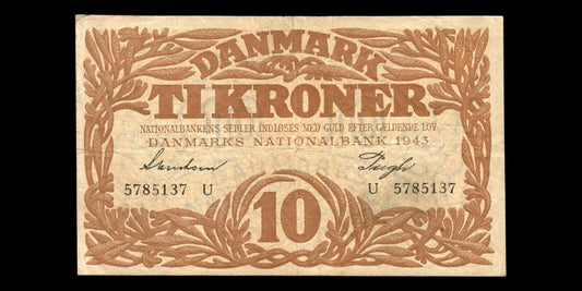 DANEMARK - DENMARK - 10 Kroner 1943 P.31o, Sieg 105 TB / Fine