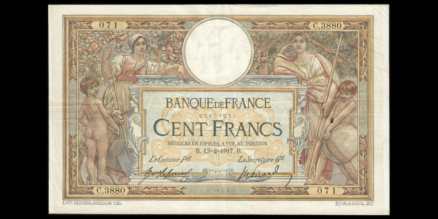 FRANCE - 100 Francs Merson 1917 F.23.09, P.71a pr.TTB / VF-