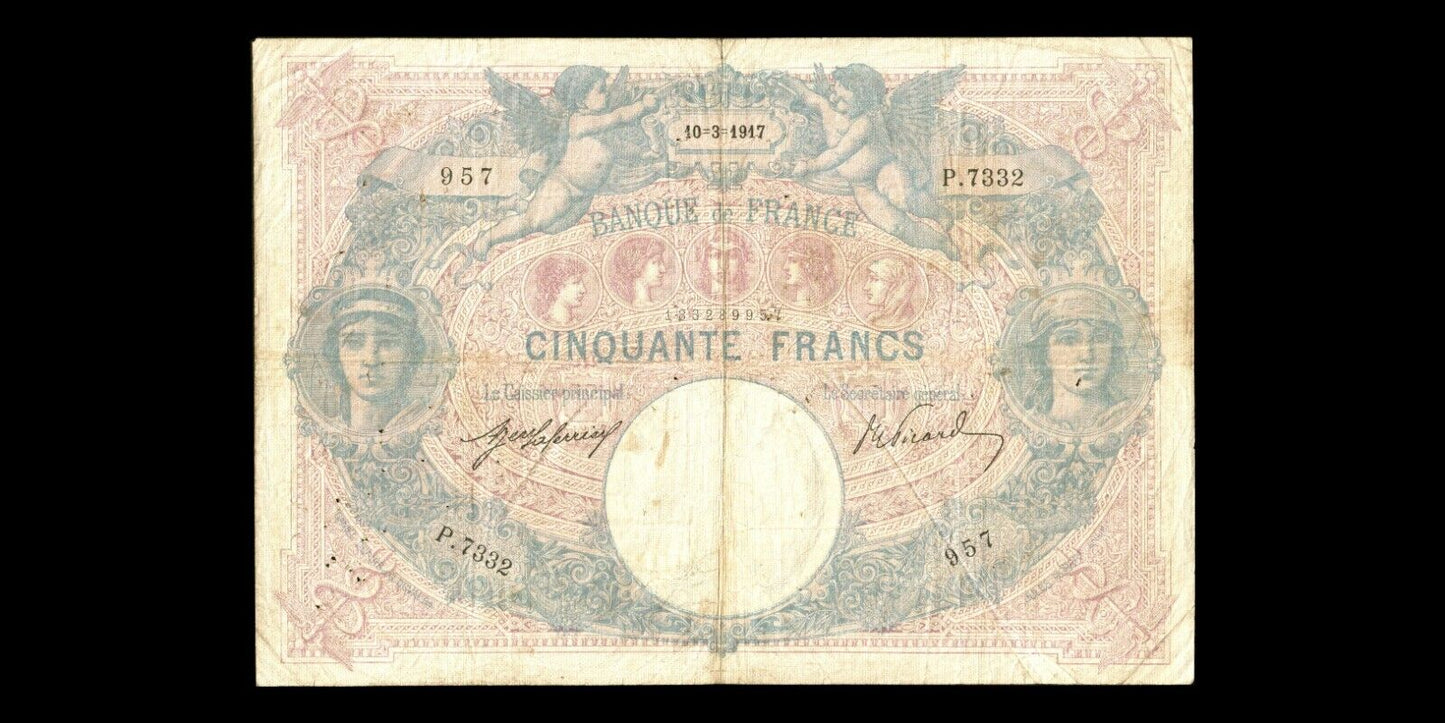 FRANCE - 50 Francs Bleu et Rose 1917 F.14.30, P.64e TB / Fine