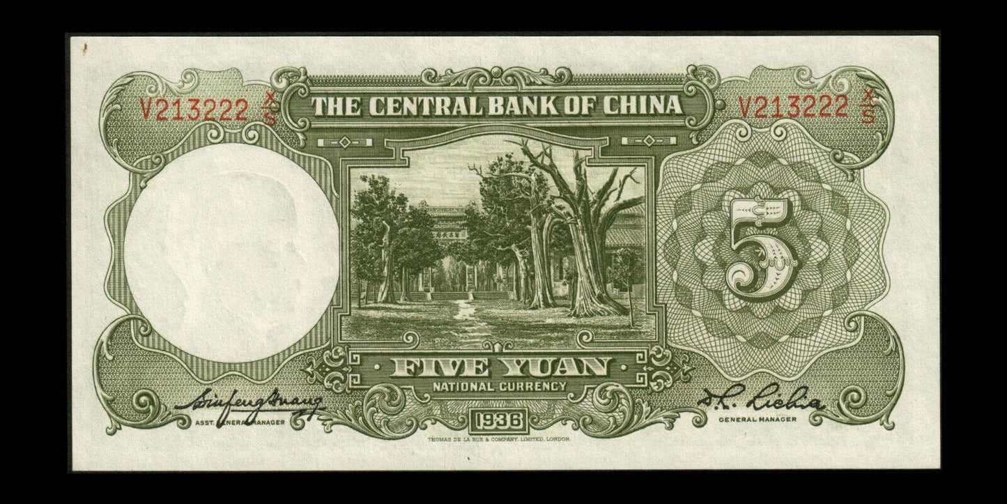 CHINE - Central Bank of China, 5 Yuan 1936 P.213a pr.NEUF / UNC-